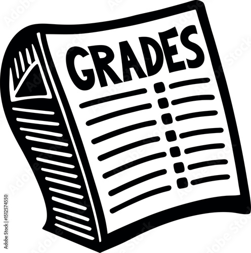 spiral bound test sheet marked with grades vector