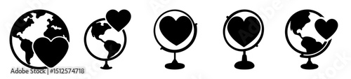 Globes with Hearts Expressing Love and Care for Our World Concept