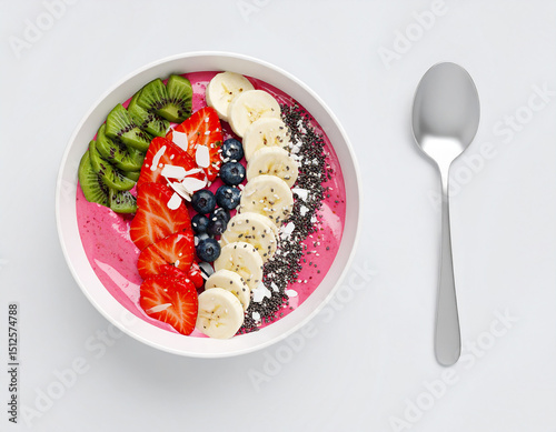 Delicious pink smoothie bowl with fresh fruit