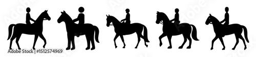 Horseback Riding Silhouettes with Riders in Various Poses and Gaits of Horses