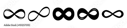 Six infinity symbols arranged horizontally in varying styles and thicknesses on white
