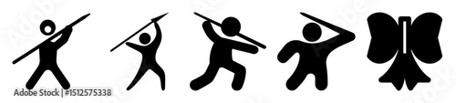 Ancient Tribal Hunting and Celebration Pictograms Displayed in Black and White