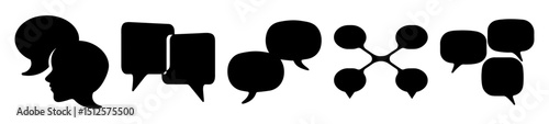Various black communication bubbles and conversational icons representing diverse dialogue styles