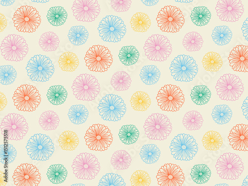 Seamless pattern of floral plants, flowers, daisies, chamomile, daisy. Decorative elements for decoration. Hand drawing doodles of vector botanical elements in flat style