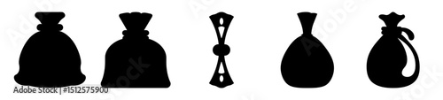 Vector Collection of Black Silhouetted Sack or Pouch Icons on White Background