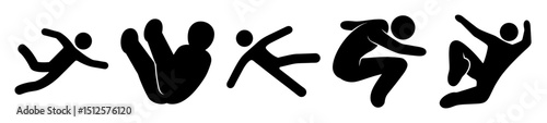 Illustrative black and white stick figure representations showing a complex jumping sequence
