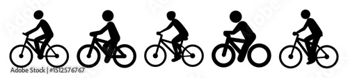 Stylized icons of people riding bicycles show diverse riding postures