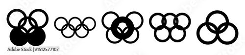 Various Arrangements of Interlocking Rings in Black and White Minimalist Design