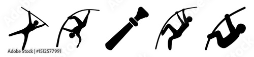 Stylized Black and White Vector Image of a Pole Vaulting Sequence
