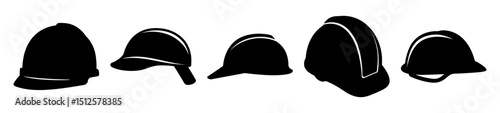 A collection of silhouette hard hats representing diverse construction safety equipment