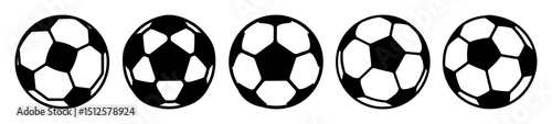 A row of classic black and white soccer ball vector icons