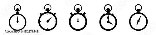 Collection of Black and White Stopwatch Icons Depicting Different Times and Durations