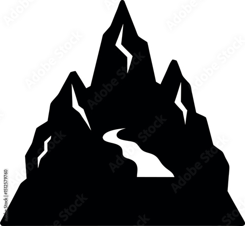 Mountain Range with Winding Path Silhouette Vector 