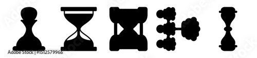 Variety of Hourglass and Time Concept Icons in Black Silhouette Style
