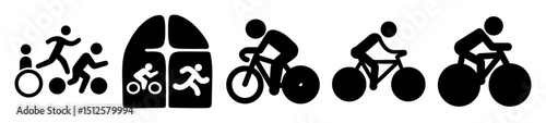 Pictograms representing different sports including running cycling and wheelchair racing for disabled athletes