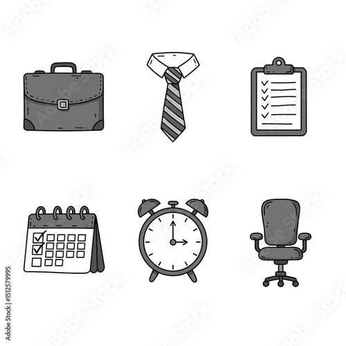 Office essentials vector illustration business work items and accessories