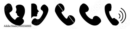 Evolution of Telephone Handset Icons Illustrating Incoming Call and Communication