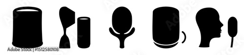 Silhouette Icons of Everyday Objects and Human Head in Black and White