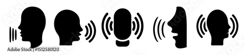 Speaking and listening, the process of communication illustrated with head silhouettes