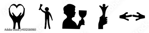 Diverse symbolic gestures of human connection, achievements, and celebratory moments in silhouette