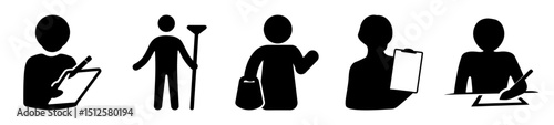 Diverse silhouettes representing various occupations and activities in simple black icons