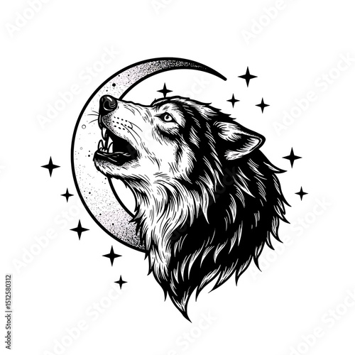 Majestic canine howling at the moon illustration vector graphic design