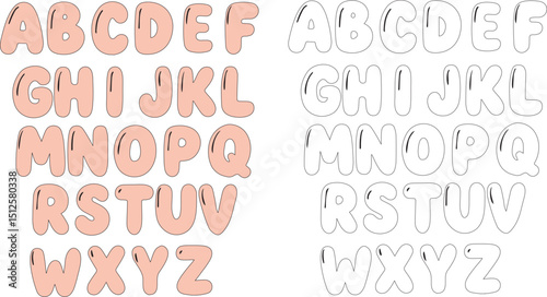 hand drawn alphabet, bubble alphabet on transparent background