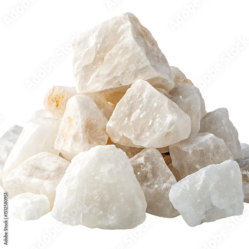 Pile of Milk Quartz or White Rough Stones Isolated on Transparent Background