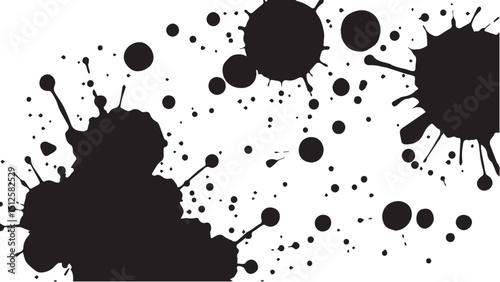 Ink splash isolated on white background. Black drop ink splatter. Black Ink splash texture background. 