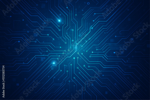 Futuristic Technology Background with Glowing Blue Circuit Lines, Digital Data Flow, and High-Tech Electronic Grid for Innovation, AI, Networking, Cybersecurity, and Modern Tech Concepts.