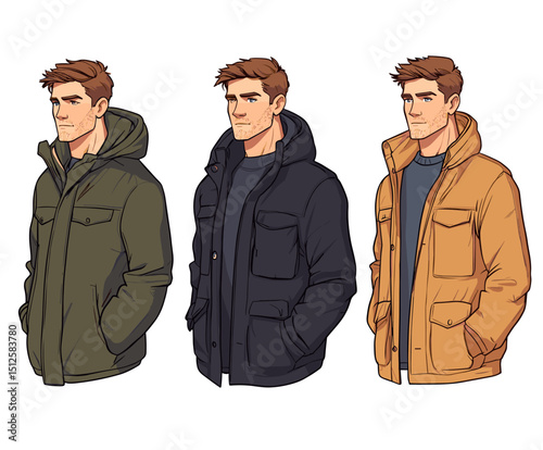 Stylish Men in Classic Overcoats and Suits Illustration Set