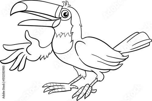 cartoon toucan bird animal character waving its wing coloring page