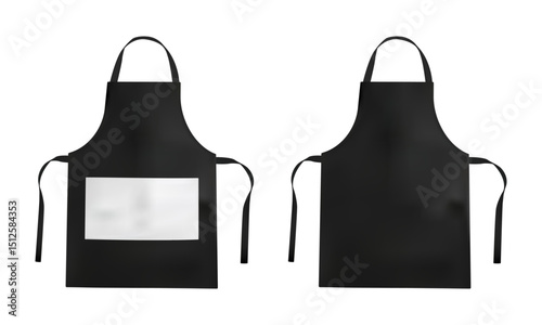 Black Aprons Mockups, Apron With Pocket, Isolated On White Background. Vector Illustration