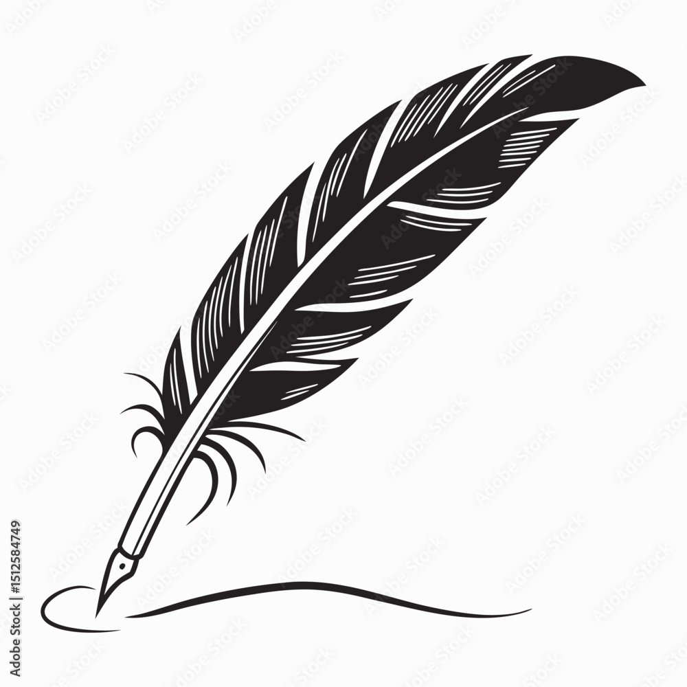 Fototapeta premium Black and white feather quill pen drawing