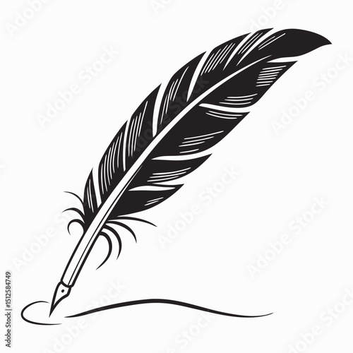Black and white feather quill pen drawing