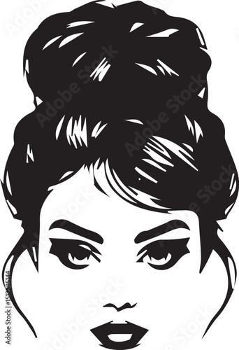 Stylish woman top knot hairdo black and white