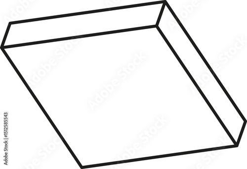 Low cube drawn with tapered side contours and a geometric structure indicating three-dimensional volume.