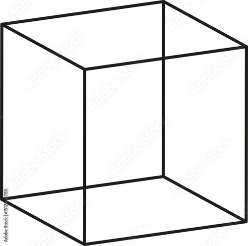 Square frame block structured with hollow center and linear three-dimensional graphic outlines.