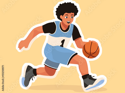 Dynamic Basketball Action: Capturing the essence of athleticism, this illustration portrays a basketball player dribbling with skillful precision during a dynamic game.