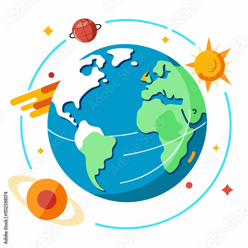 International Asteroid Day Vector Illustration – Space, Asteroids, Planet Earth Protection Concept
