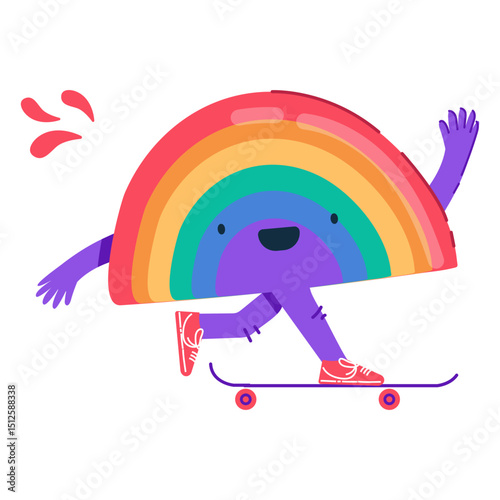 Rainbow skateboarding character