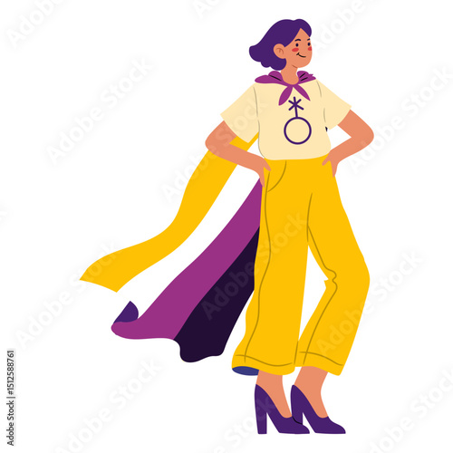 Girl with non-binary pride flag semi flat