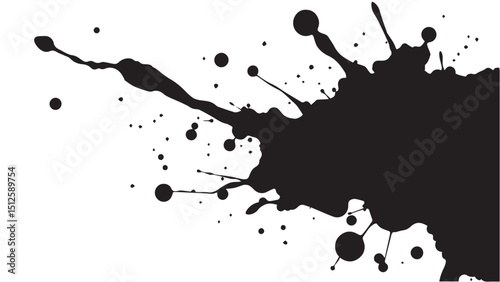 Ink splash isolated on white background. Black drop ink splatter. Black Ink splash texture background. 