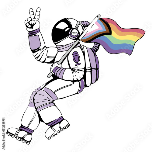 Astronaut carrying a LGBTQ flag