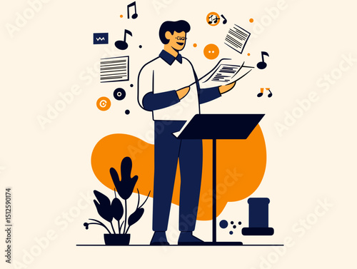 Orchestra Conductor: A vibrant illustration captures a conductor at his stand, harmonizing a symphony of musical notes.
