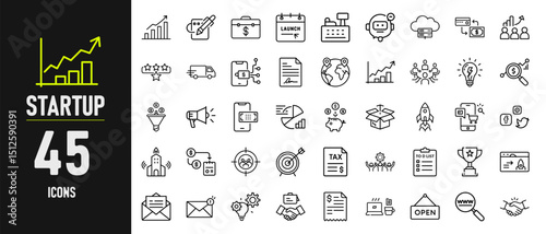 Business Startup and Entrepreneur Line Icons – 45 Vector Symbols