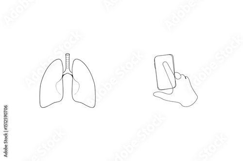 Medical diagnostic illustration featuring lungs with a smartphone in hand depicting modern healthcare