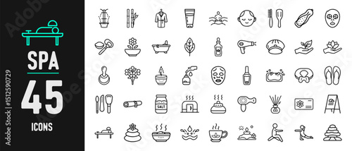Spa and Wellness Treatment Line Icons – 45 Vector Symbols