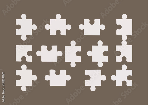 Scattered Puzzle Pieces on a Brown Background for Creative Problem Solving