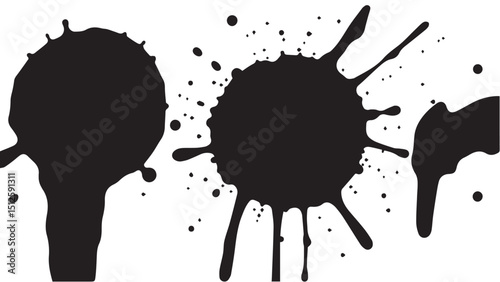 Ink splash isolated on white background. Black drop ink splatter. Black Ink splash texture background. 